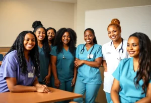Group of nursing students engaged in learning