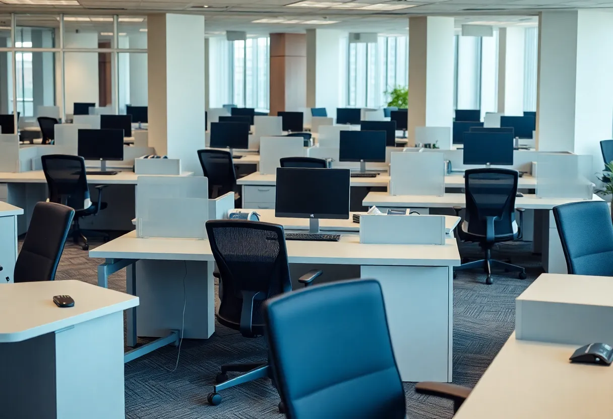 Empty office workspace due to Super Bowl absenteeism