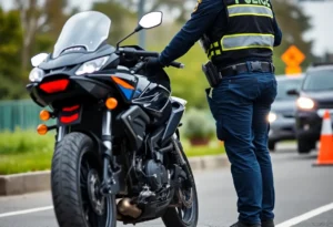 Police officer conducting a traffic stop on a motorcycle