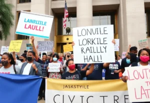 Community rally supporters at Jacksonville City Hall for Mayor Deegan