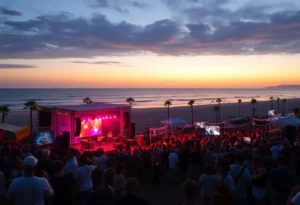 Festival-goers enjoying live music at the Rockin' in Paradise Festival at Miramar Beach