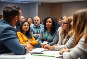 Community members discussing substance abuse awareness at the SPARK conference.