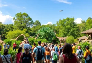 Outdoor conservation event at Jacksonville Zoo with guests and wildlife exhibits