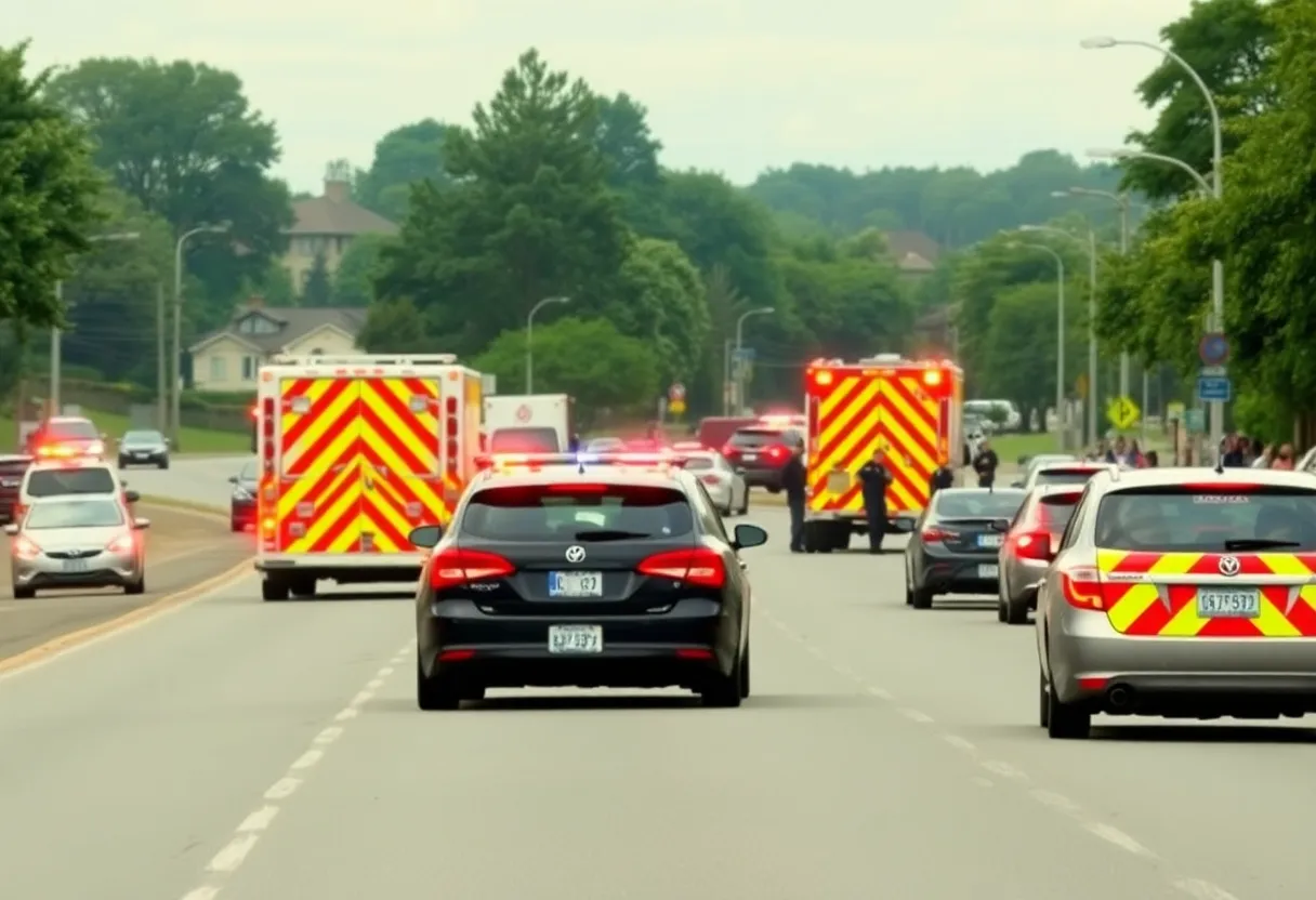 Emergency response vehicles at a traffic accident scene on Alden Road