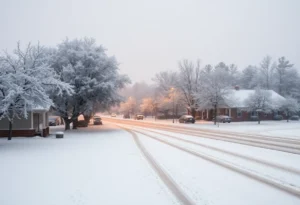 Snow-covered landscape in Jacksonville, Florida during a winter storm