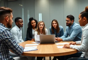 WNBA collective bargaining meeting with diverse participants discussing around a table